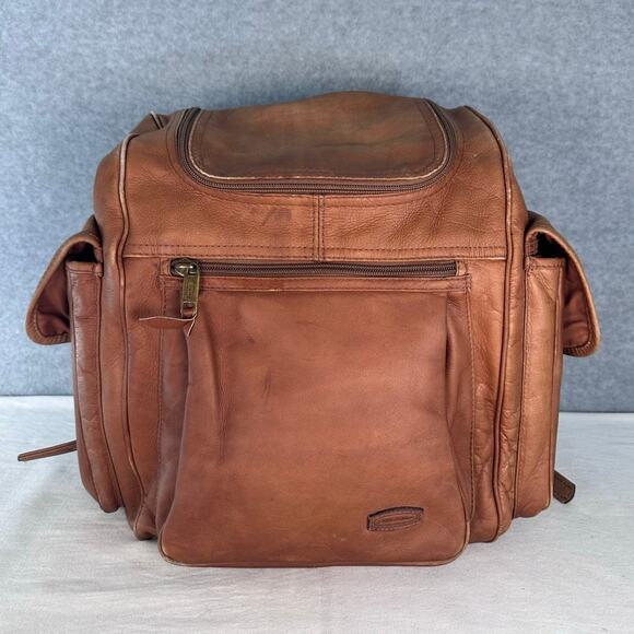 VTG Dilana Design Coll. Genuine Leather Backpack Travel Top Zipper Retro BOHO - Picture 1 of 15